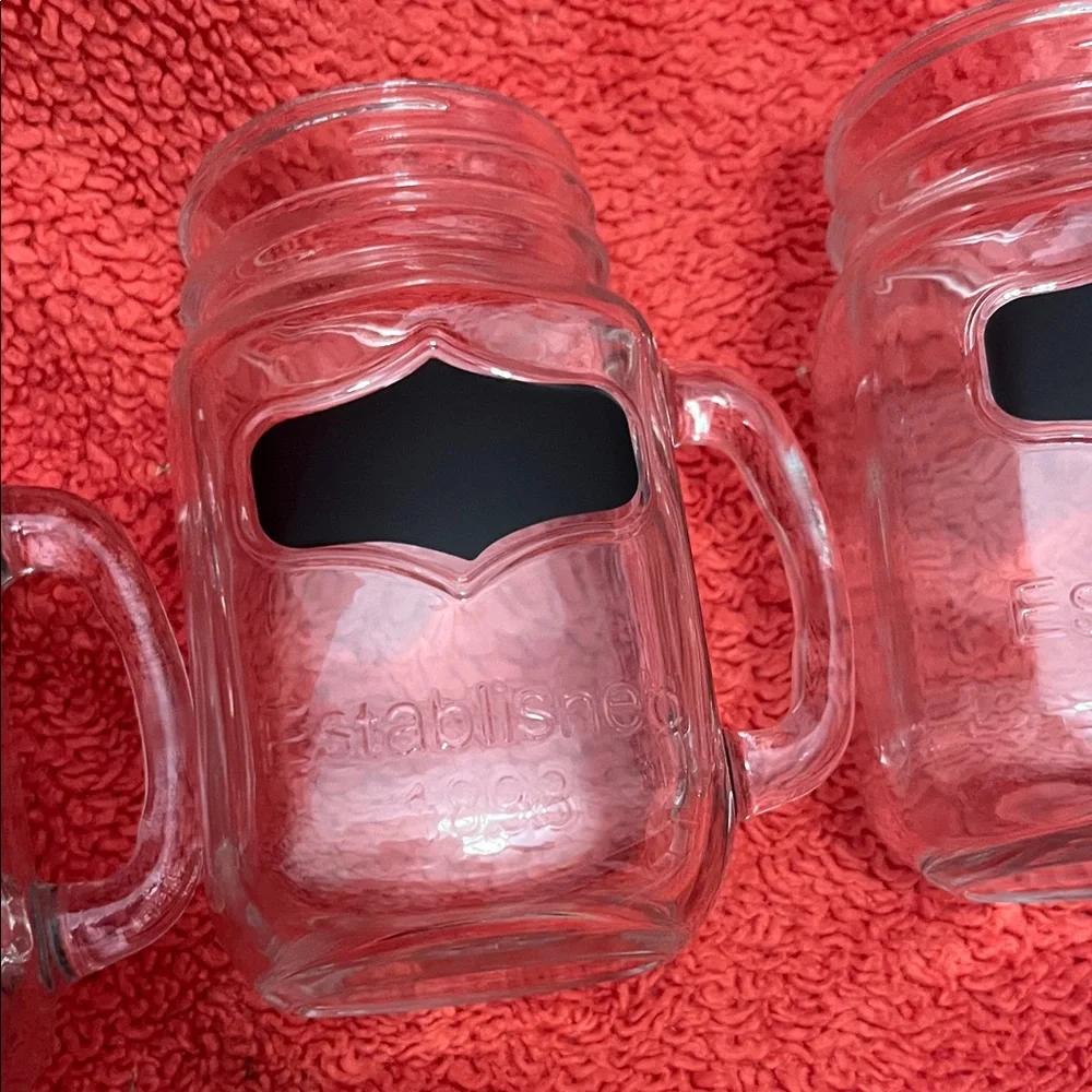 Source Unknown Clear Glass Mason Jar Mugs with Black Labels